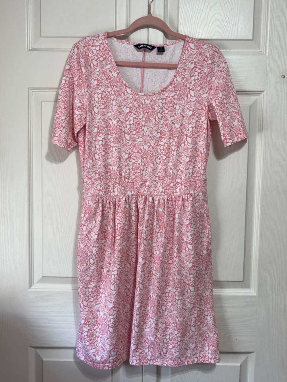 Lands' End Pink and White Floral Scoop Neck Dress